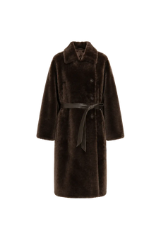 Mocha Phantom copper brown Merino shearling coat, front product view