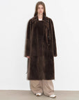 "Mocha Phantom" Merino wool dropped shoulder long asymmetric placket sheepskin coat - variant_title