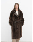 "Mocha Phantom" Merino wool dropped shoulder long asymmetric placket sheepskin coat - variant_title