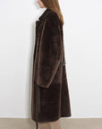 "Mocha Phantom" Merino wool dropped shoulder long asymmetric placket sheepskin coat - variant_title