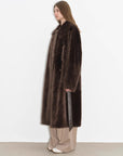 "Mocha Phantom" Merino wool dropped shoulder long asymmetric placket sheepskin coat - variant_title
