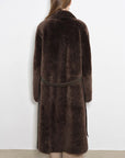 "Mocha Phantom" Merino wool dropped shoulder long asymmetric placket sheepskin coat - variant_title