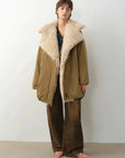 Fireladyfur Modern Introduction Khaki Sheepskin detachable Tuscan wool collar parka full-body view