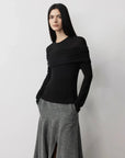 Modern Tricks layered one-shoulder knitted top black front view