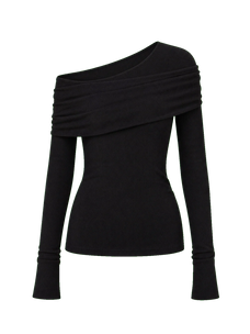 Modern Tricks layered one-shoulder knitted top black product cutout