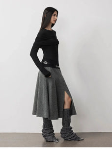 Modern Tricks layered one-shoulder knitted top black side view