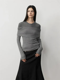 Modern Tricks layered one-shoulder knitted top dark gray front view