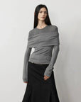 Modern Tricks layered one-shoulder knitted top light gray front view