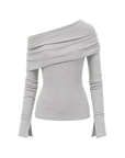 Modern Tricks layered one-shoulder knitted top light gray product cutout