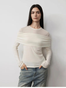 Modern Tricks layered one-shoulder knitted top off-white front view
