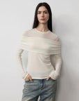 Modern Tricks layered one-shoulder knitted top off-white front view