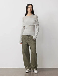 Modern Tricks layered one-shoulder knitted top off-white full front view