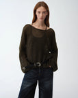 Mohair Sequin Knit Blended Hollow oversized sweater Loose O - Neck Top Long Sleeve,"Sparkling Spring" - variant_title