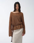 Mohair Sequin Knit Blended Hollow oversized sweater Loose O - Neck Top Long Sleeve,"Sparkling Spring" - variant_title