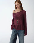Mohair Sequin Knit Blended Hollow oversized sweater Loose O - Neck Top Long Sleeve,"Sparkling Spring" - variant_title