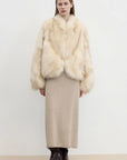 Monet's Garden Beige Gray fox fur coat, full-length model view