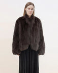 Model wearing Monet's Garden Reddish Brown fox fur coat