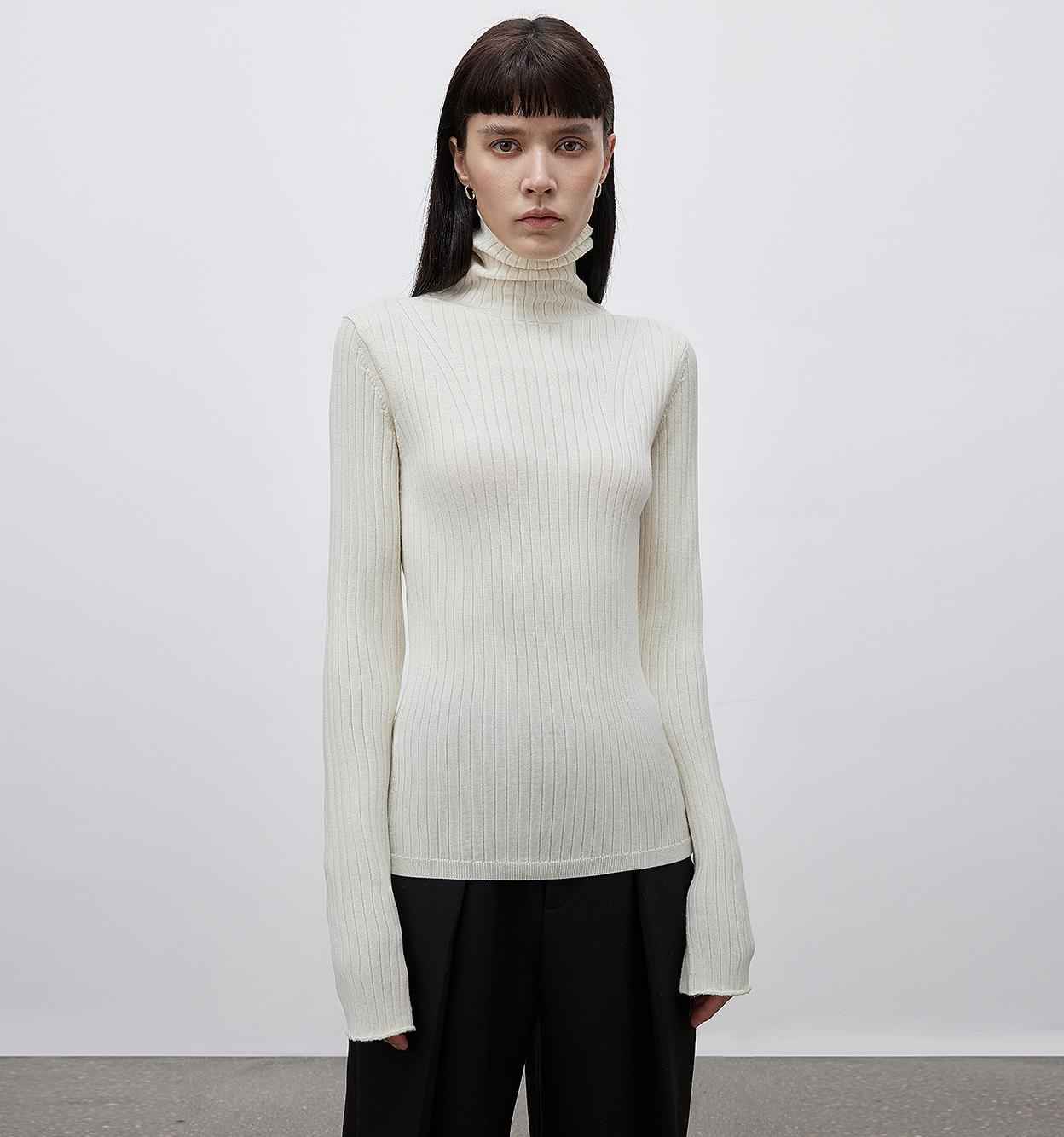 "Moonlight Essence" Machine Washable 48S Wool Pile Collar Bottoming Shirt Slim Fit Inner Knitted Sweater for Women - variant_title