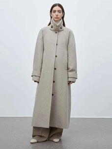 Moonlit Veil raglan sleeve double-layer collar wool coat product image 02