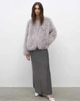 Morning Mist Manor Green Gray fox fur coat, full-length model view