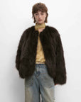 Morning Mist Manor Urban Chic Chicken Heart Collar Drop Shoulder Fox Fur Coat - variant_title