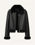 Black Toscana wool shearling motorcycle jacket product cutout