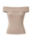 Mulberry silk off-shoulder knitted summer top khaki product cutout