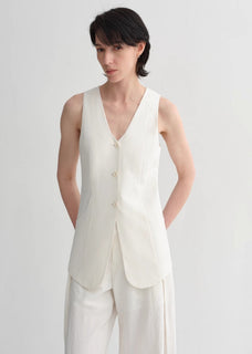 Mulberry silk linen V - neck vest summer suit for women - variant_title