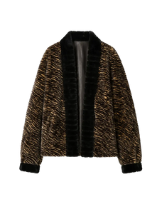 Multiple Stripes brown striped Rex rabbit fur jacket front product view