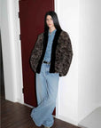 Multiple Stripes brown striped rabbit fur jacket lifestyle model view
