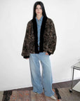 Multiple Stripes brown striped rabbit fur jacket standing model view