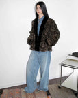 Multiple Stripes brown striped rabbit fur jacket side model view