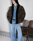 "Multiple Stripes" Retro Personalized Stripe Print Delicate V - Neck Rex Rabbit Fur Jacket - variant_title