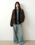 "Multiple Stripes" Retro Personalized Stripe Print Delicate V - Neck Rex Rabbit Fur Jacket - variant_title