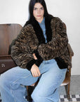 "Multiple Stripes" Retro Personalized Stripe Print Delicate V - Neck Rex Rabbit Fur Jacket - variant_title