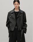 Murasaki River lambskin biker jacket - Black front model view