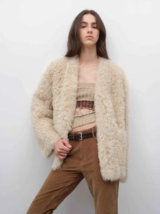 My Little Curly black Toscana shearling jacket styling detail