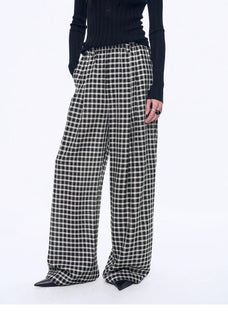 National Style Tencel Acetate Jacquard/Drape Linen Plaid Retro Casual Pants Spring"Plaid Accent" - variant_title