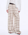 National Style Tencel Acetate Jacquard/Drape Linen Plaid Retro Casual Pants Spring"Plaid Accent" - variant_title