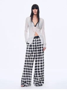 National Style Tencel Acetate Jacquard/Drape Linen Plaid Retro Casual Pants Spring"Plaid Accent" - variant_title