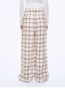 National Style Tencel Acetate Jacquard/Drape Linen Plaid Retro Casual Pants Spring"Plaid Accent" - variant_title