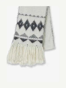 White Nepal alpaca wool jacquard tassel scarf product view - Fireladyfur