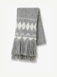 Gray Nepal alpaca wool jacquard tassel scarf product view - Fireladyfur