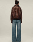 Firelady Fur Lambskin Leather Jacket - Vintage Vegetable-Tanned Funnel Neck New York Twilight