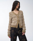 "Nice Weekend" striped mixed woven V - neck early spring layered knitted cardigan top/vest - variant_title
