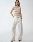 "Nice Weekend" striped mixed woven V - neck early spring layered knitted cardigan top/vest - variant_title