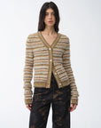 "Nice Weekend" striped mixed woven V - neck early spring layered knitted cardigan top/vest - variant_title