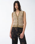 "Nice Weekend" striped mixed woven V - neck early spring layered knitted cardigan top/vest - variant_title