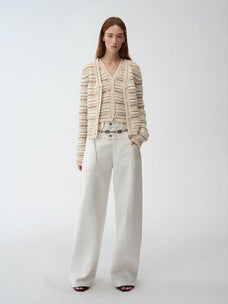 "Nice Weekend" striped mixed woven V - neck early spring layered knitted cardigan top/vest - variant_title