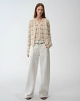 "Nice Weekend" striped mixed woven V - neck early spring layered knitted cardigan top/vest - variant_title